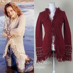 Rare Vintage Knit Cardigan Fringe ALT Red ASO Mary-Kate Olsen Ashley Olsen